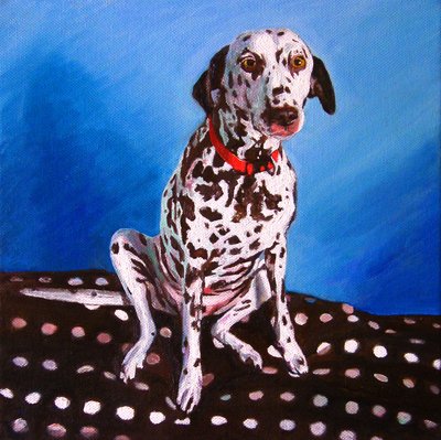 Dalmatian on Spotty Cushion by Helen White